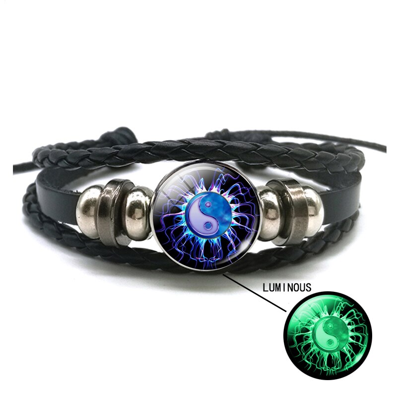 Leucht Yin Yang Geflochtene Leder Armbinde Jahrgang Tai Chi Kung Fu Zeichen Druckknopf Armbinde Männer Frauen Handgemachte Accessoires: Größe 17