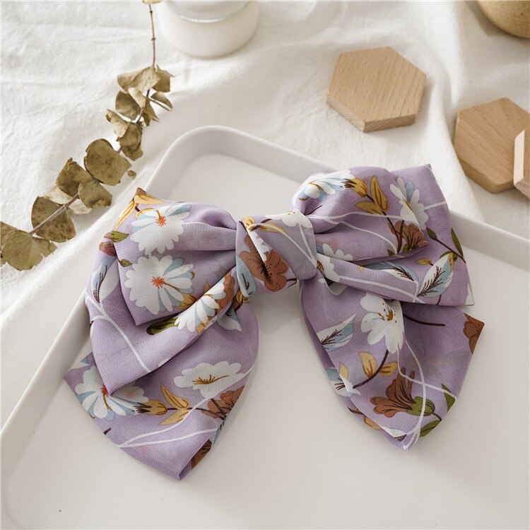 1 pièces Barrette à cheveux pinces à cheveux florales grand grand arc épingle à cheveux pour les femmes dames en mousseline de soie fleur pinces à cheveux accessoires de cheveux à la main