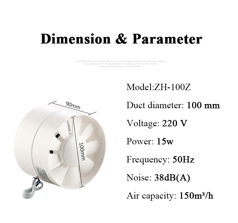 4 inch inline duct fan mini blower ventilation extractor exhaust fan ceiling air vent pipe ventilator bathroom fan 100mm 220V