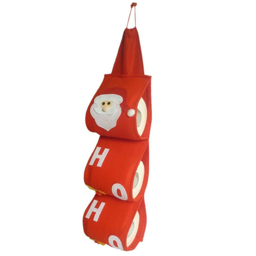 3 capas patrón de Papá Noel rollo de papel higiénico cubre decoración de Navidad baño toalla colgante servilleta bolsa de almacenamiento organizador titular