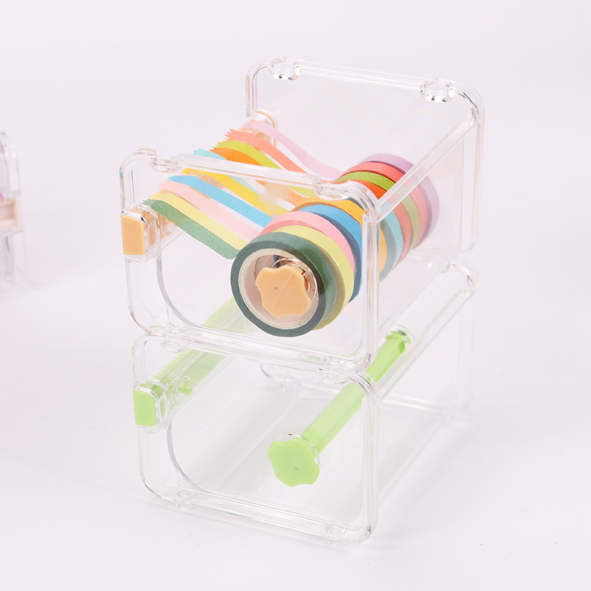 1PC Transparent Adhesive Tape Cutter Washi Masking Simple Tape Dispenser School Office Desktop Tape Holder