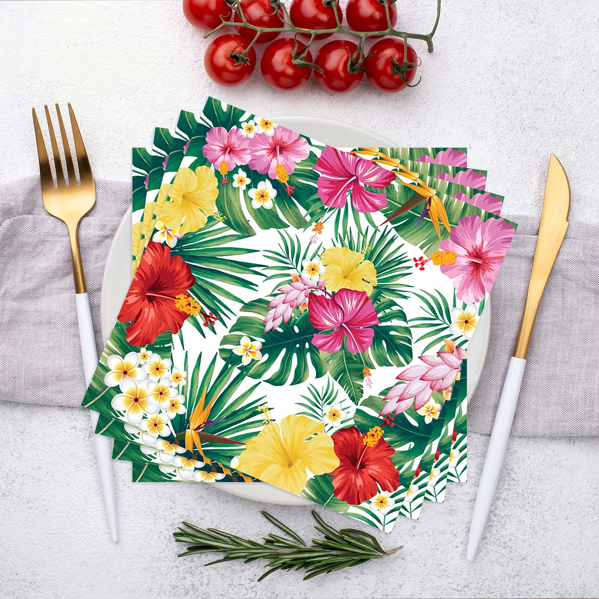 20 st hawaiianska cocktailservetter, tropiska hawaiianska engångsservetter med palmbladshibiskus och tema, lämpliga för sommaren