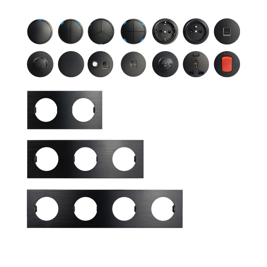 Wallpad L6 DIY Schwarz Doppel Rahmen Gebürstet Aluminium Zauberstab Schalter Buchse Metall Platte Freie Kombination, 172*86mm