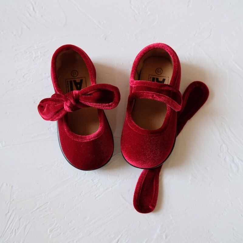 Children's shoes spring and autumn Korean velvet cute bowknot detachable girls shoes 1-8 years old: Red / 15.5