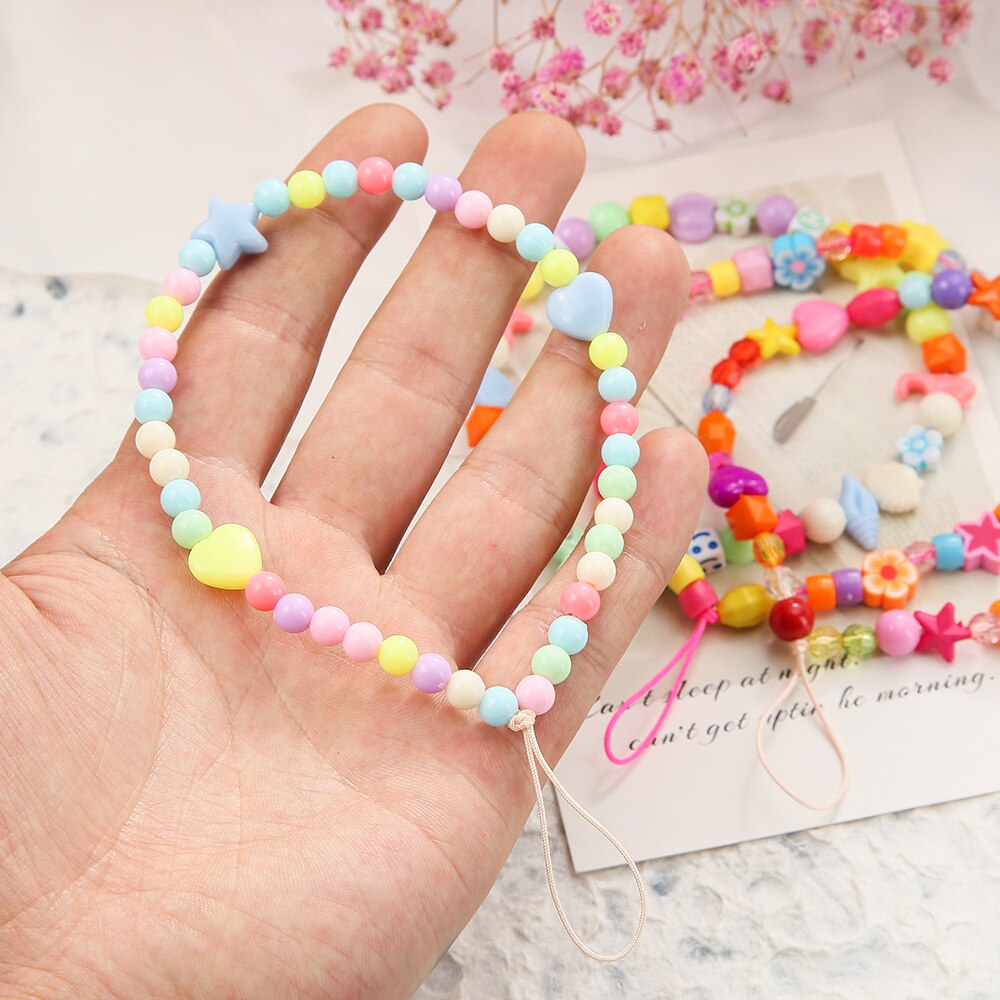 HEYUYAO Love Star Beaded Phone Chain Mobile Phone Chain Wrist Strap Accessories Color Plastic Bead Bracelet Random Color