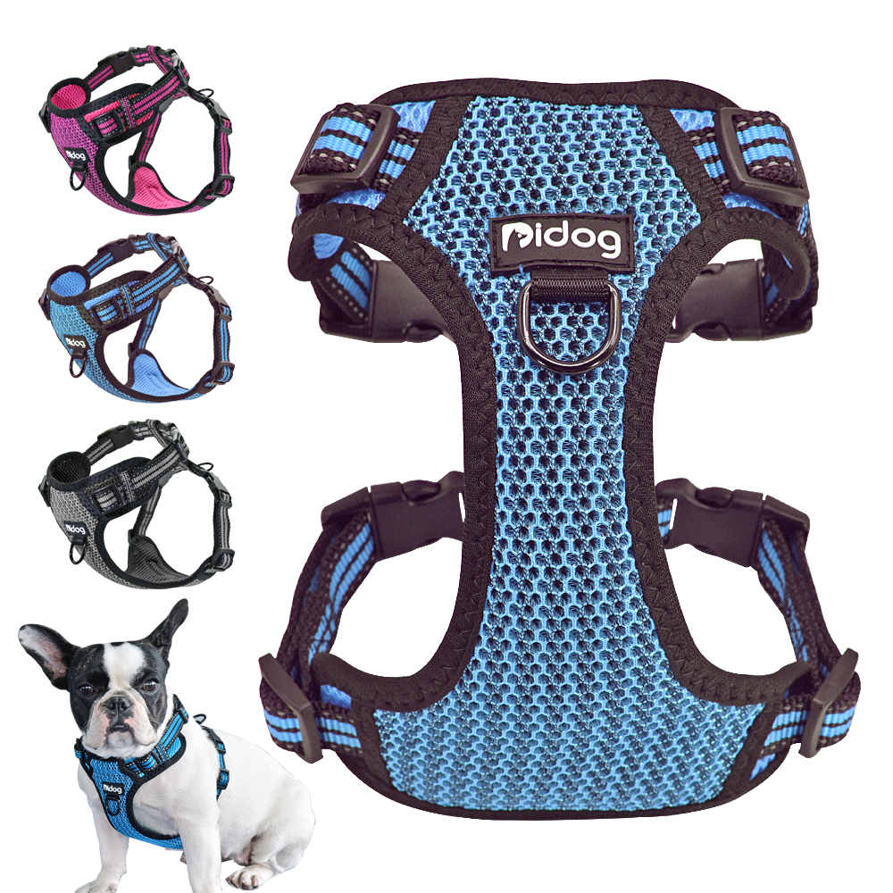 Nylon Kleine Hond Harnas Reflecterende Bull Dog Harness Stap In Flanel Huisdier Pug Harnassen Voor Kleine Middelgrote Honden Blauw Roze xs Sml