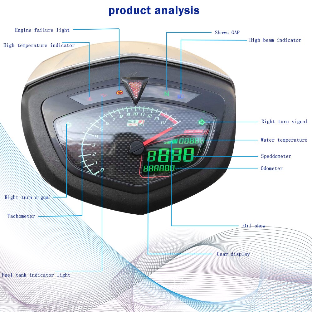 Motorfiets Snelheidsmeter Motor Lcd Digitale Snelheidsmeter Met Dual Range Zeven Kleur Screen Voor Yamaha LC135 Water Temperatuur