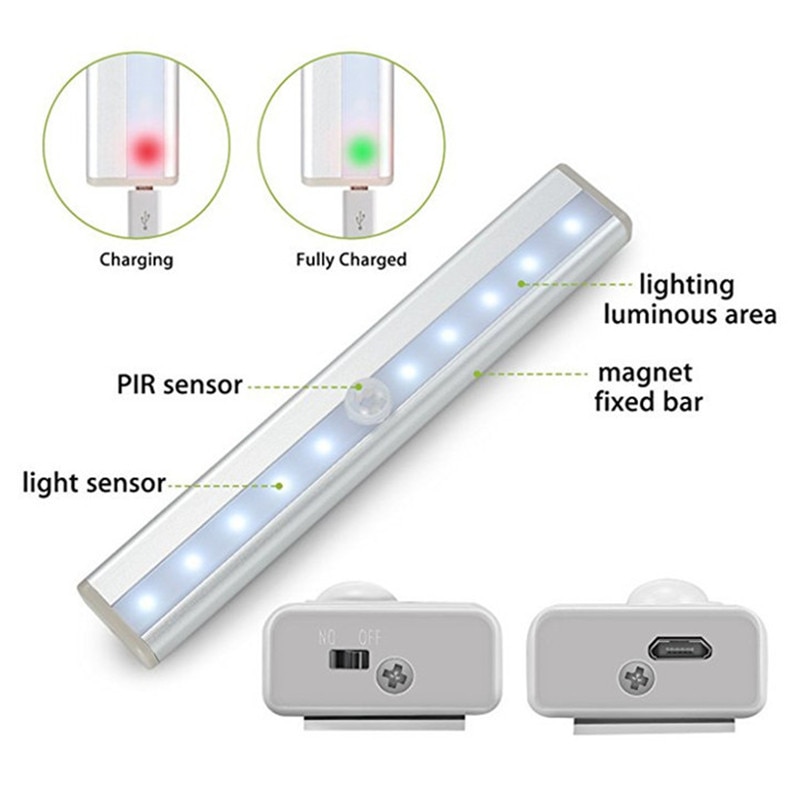 USB Rechargeable 10 LED Night Light PIR Motion Sen... – Vicedeal