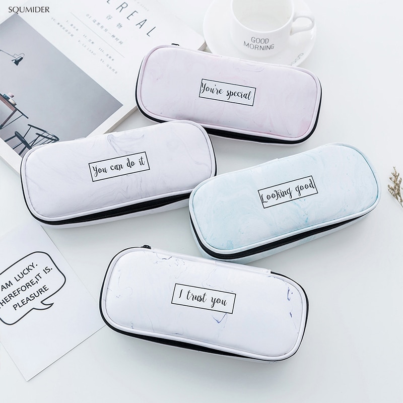 Estuche multifuncional de Pu para lápices, caja de papelería de gran capacidad sencilla para estudiantes, en blanco y negro, caja de almacenamiento con cremallera simple