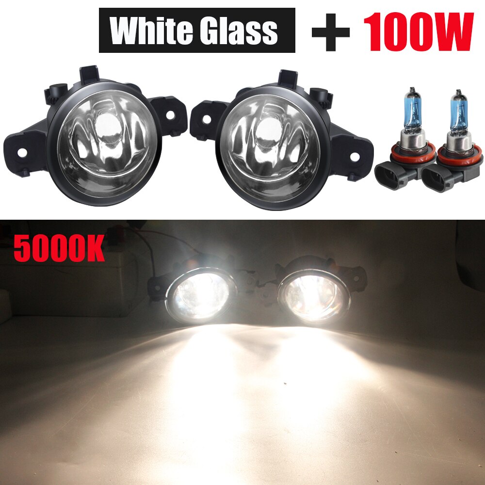 2 X halogenowe światła przeciwmgielne przedni zderzak samochodowy lampa przeciwmgielna 12V dla Nissan Qashqai Juke Micra Dualis słoneczny Teana łobuz NV400 Sentra Wingroad: 100W biały