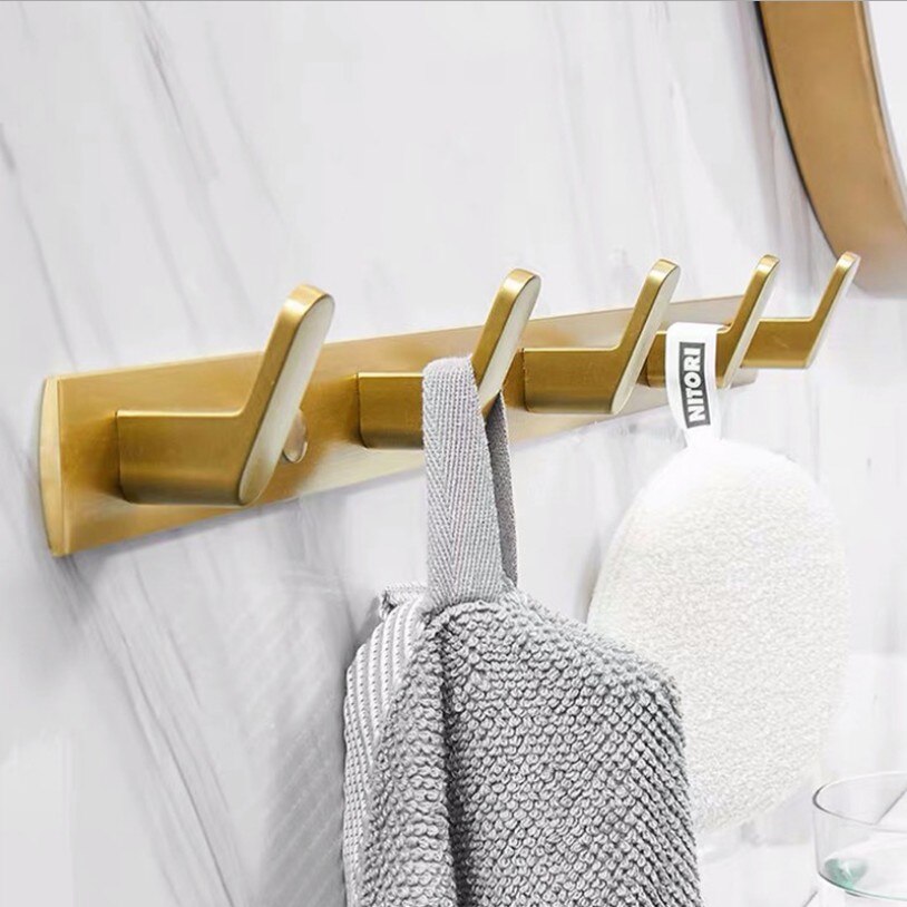 Goud Geborsteld Gewaad Haak Kapstok Handdoek Hanger Muur Haken Badkamer Hardware Haak Deur Haken