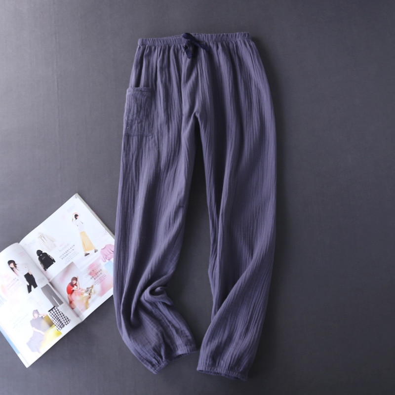 Pantalones de dormir de crepé de algodón para mujer, ropa de dormir de color sólido, pantalones de dormir de cintura elástica, pantalones de noche de salón, novedad de otoño: Dark Gray / XL