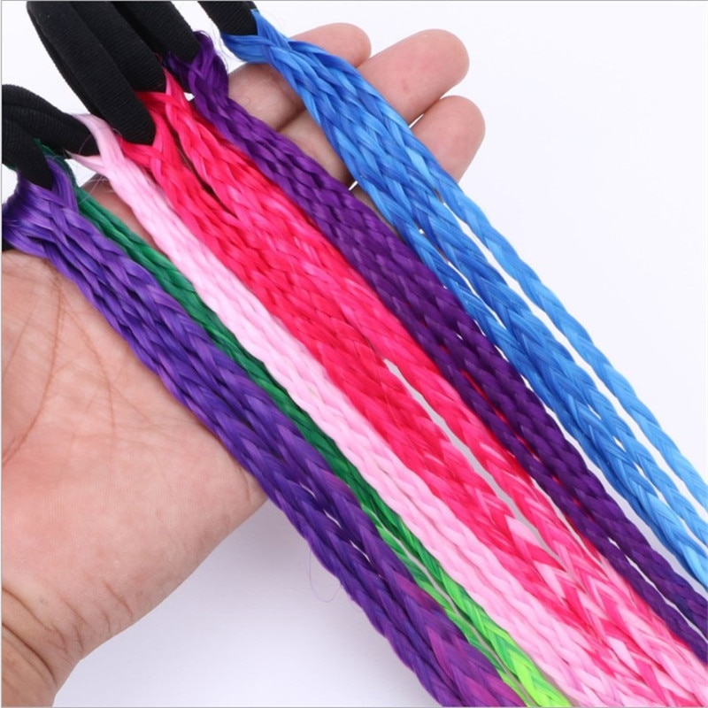 Women Girls Colored Strands for hair Headband Braided Hairband Kid Elastic Hair Rubber Band Hair Clip Wig Pigtail Accessories