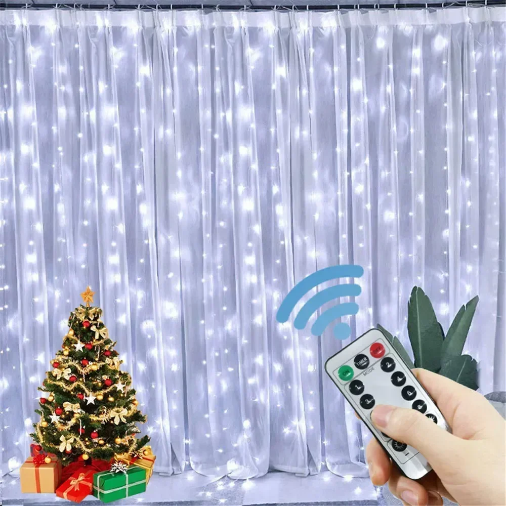 Juletre-dekor gardinkrans på vinduet usb-strøm fe-lys med fjernkontroll årskrans ledet-lys juledekor