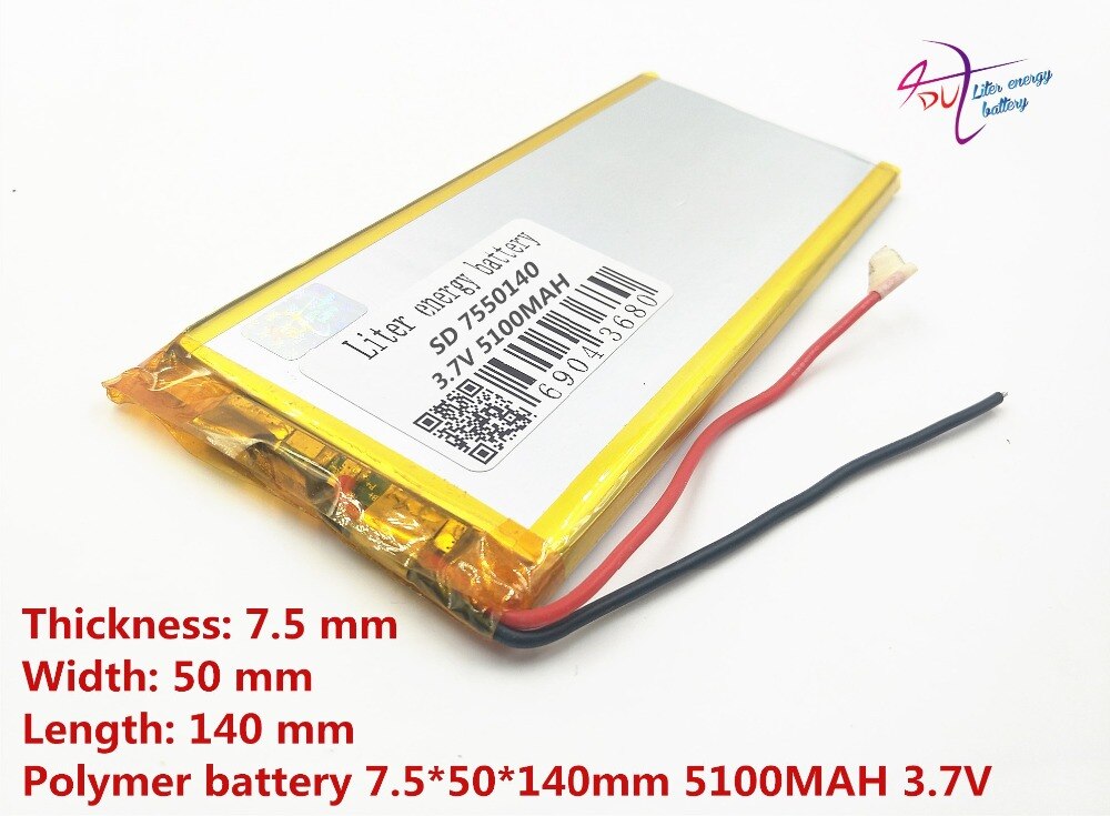 7550140 3.7V 5100mah Lithium Tablet polymer battery With Protection Board For GPS Tablet PC Digital Products