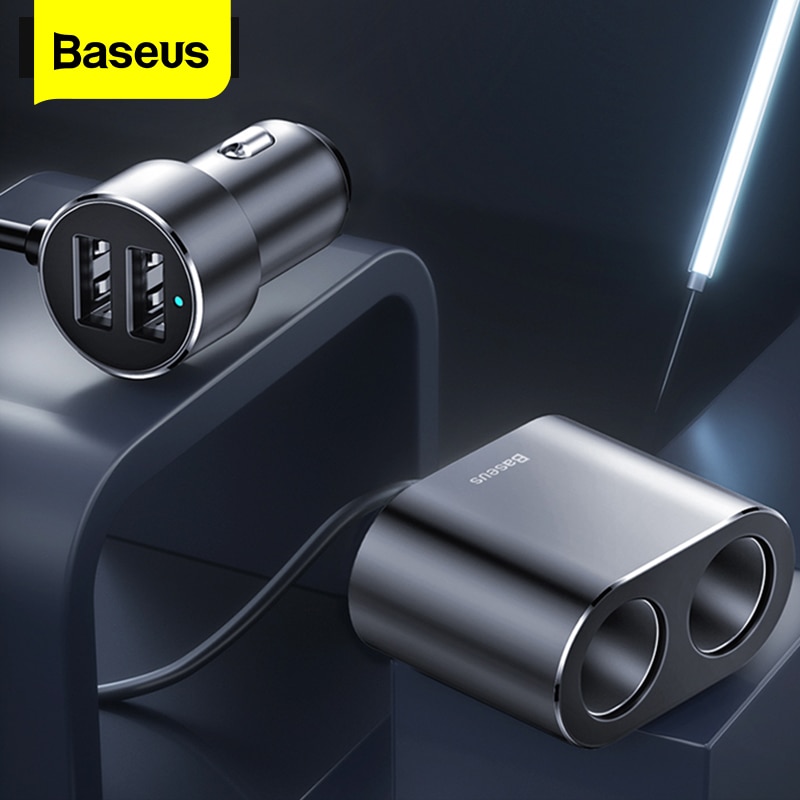 Baseus Dual Usb Car Charger Socket Een Tot Twee Auto Sigarettenaansteker 12V-24V 100W Auto auto Splitter Power Adpater Voor Auto Usb Hub