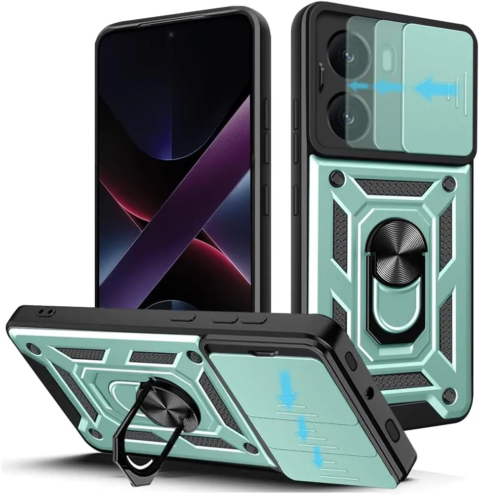Pansercover til xiaomi poco  x7 pro 5g , linsebeskyttelse med ring, magnetisk holder, coque, skal, fundas: Grøn