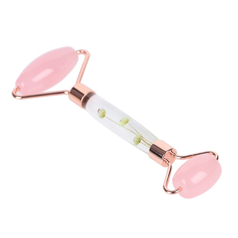 1Pcs Rose Quartz Jade Roller Bloem Pole Roller Gezicht Lifting Massager Facial Manuele Massage Roller: A