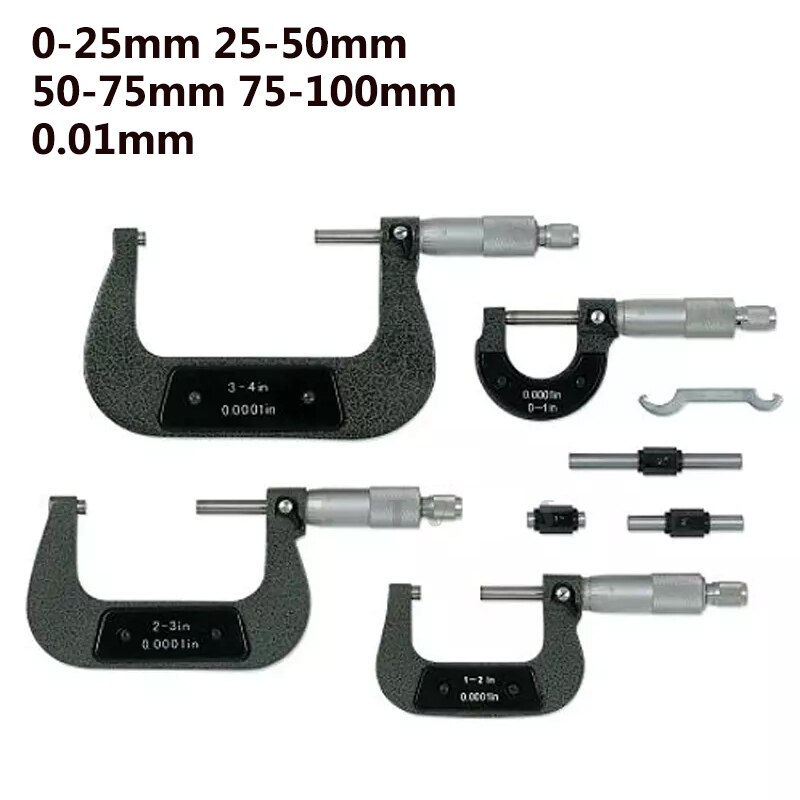 Calibrador Vernier métrico de 0-25mm/25-50mm/50-75mm/75-100mm, 0,01mm, para herramientas de medición, azul y verde, 1 ud., micrómetro exterior