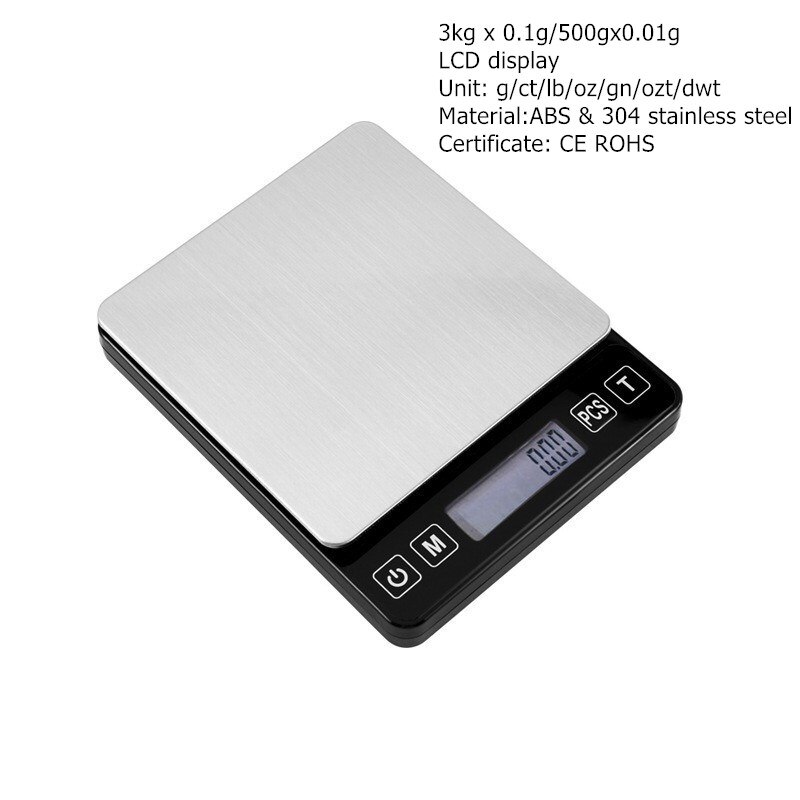 Báscula electrónica de acero inoxidable para joyería, balanza de cocina, balanza de alimentos, 0,1/0,01 gramos, herramientas de cocina y hogar