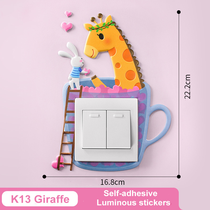Tecknat djur enhörning flamingo uttag väggdekor rumsinredning silikon lysande strömbrytare heminredningstillbehör 1 st: K13 giraff