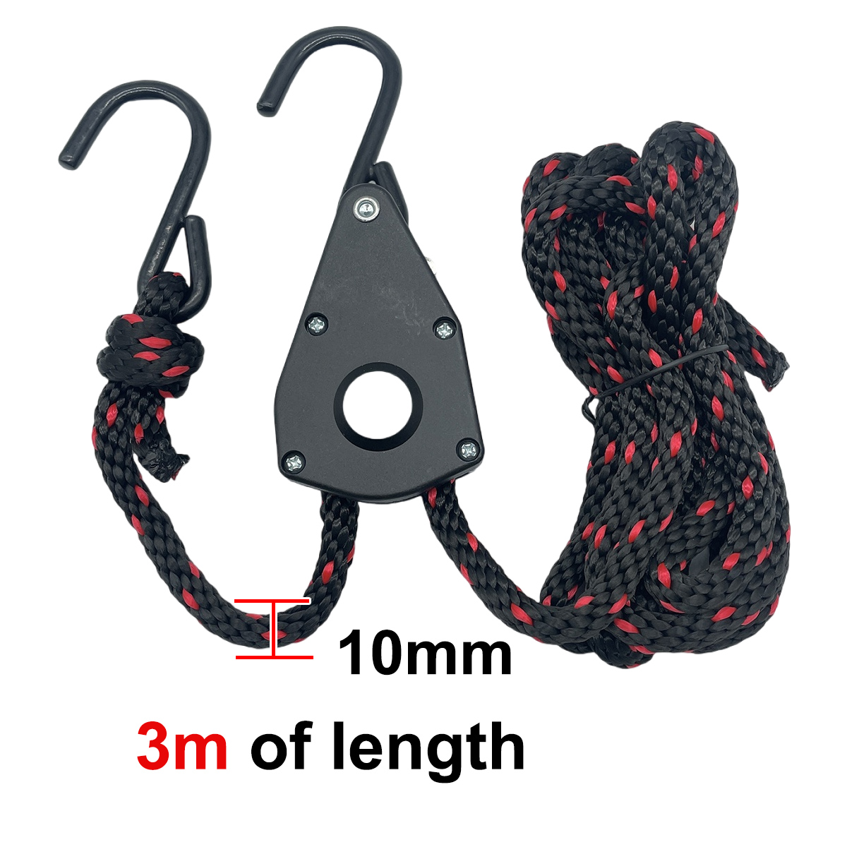 10mm 3m amarrar corda resistente pullley s gancho cabide barraca de acampamento corda polia catracas caiaque canoa barco arco popa: Default Title