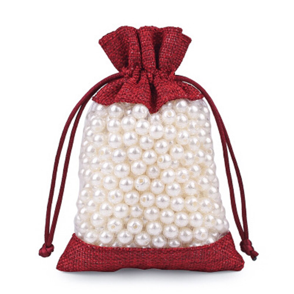 2Pcs/lot Linen Bag Organza Bag Stitching Drawstring Bag Jewelry Packaging Bags Wedding Party Pouches: Red