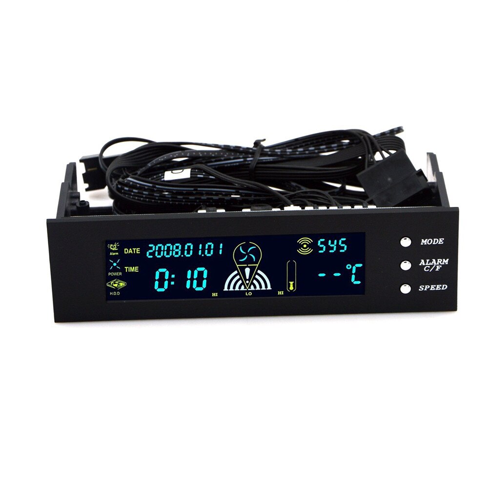 Zeadow 5.25" Fan Speed Controller Computer Case Fan Temperature Controller Front Panel Date Time Temperature Display Drive Bay