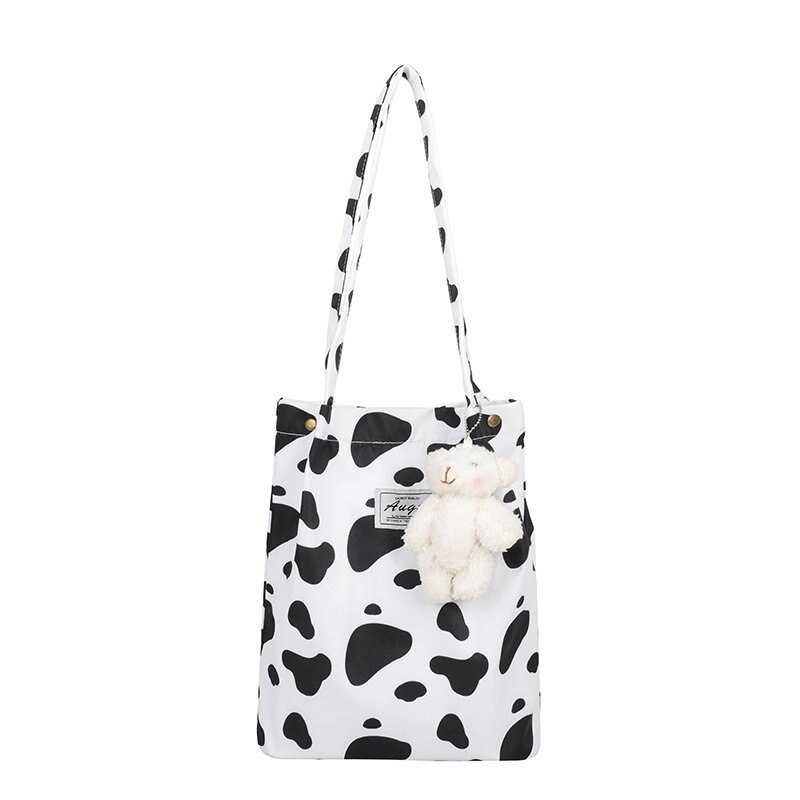 Women Shoulder Bags Handbag Printed Soft Canvas Fabric Large Capacity School Girl Package Ladies Casual Shopping Tote: Cows