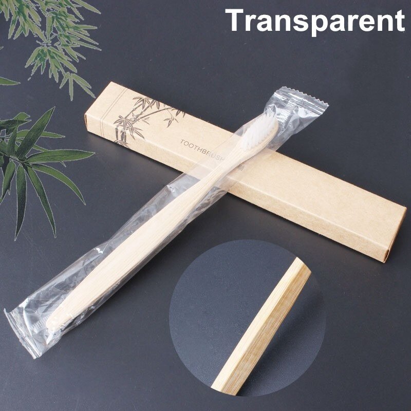 1 st naturlig bambu tandborste blekande mjukt hår miljövänlig trätandborste bärbar tandborste munrengöringsverktyg: Transparent