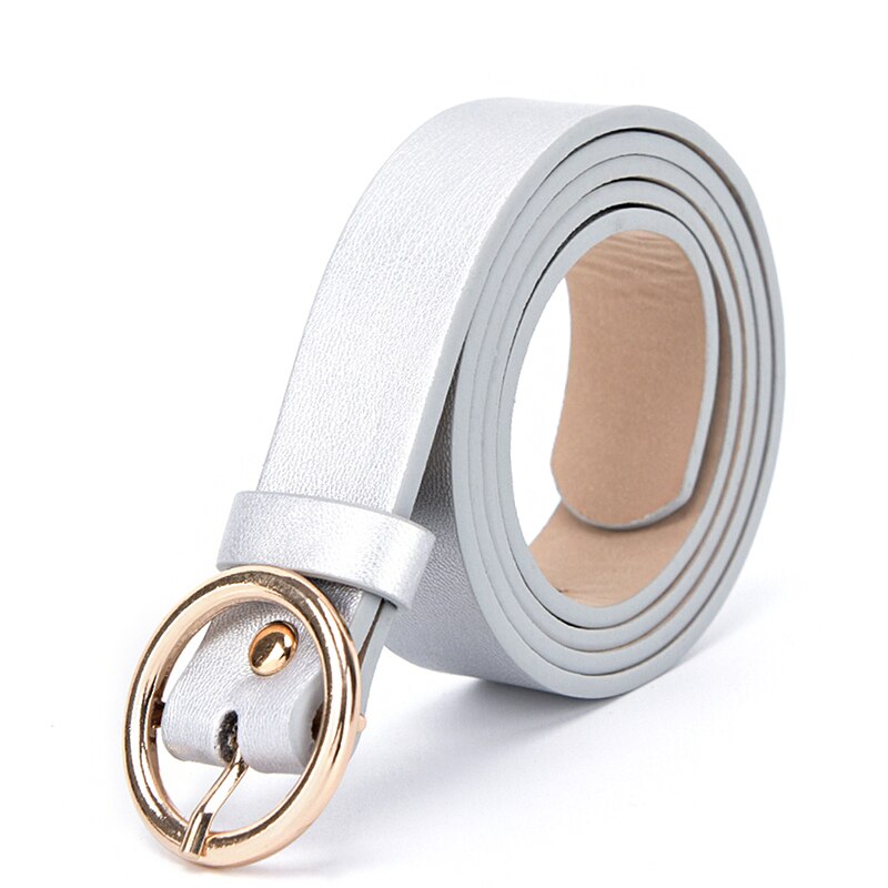Round Metal Circle Belt Female PU Leather Waist Belts For Women Jeans Pants Black White: Silver