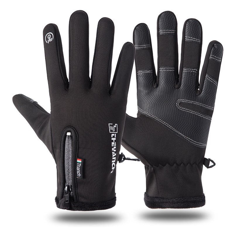 Waterdichte Winter Warme Handschoenen Mannen Ski Handschoenen Snowboard Handschoenen Motorrijden Winter Touchscreen Sneeuw Windstopper Handschoen: Black / L
