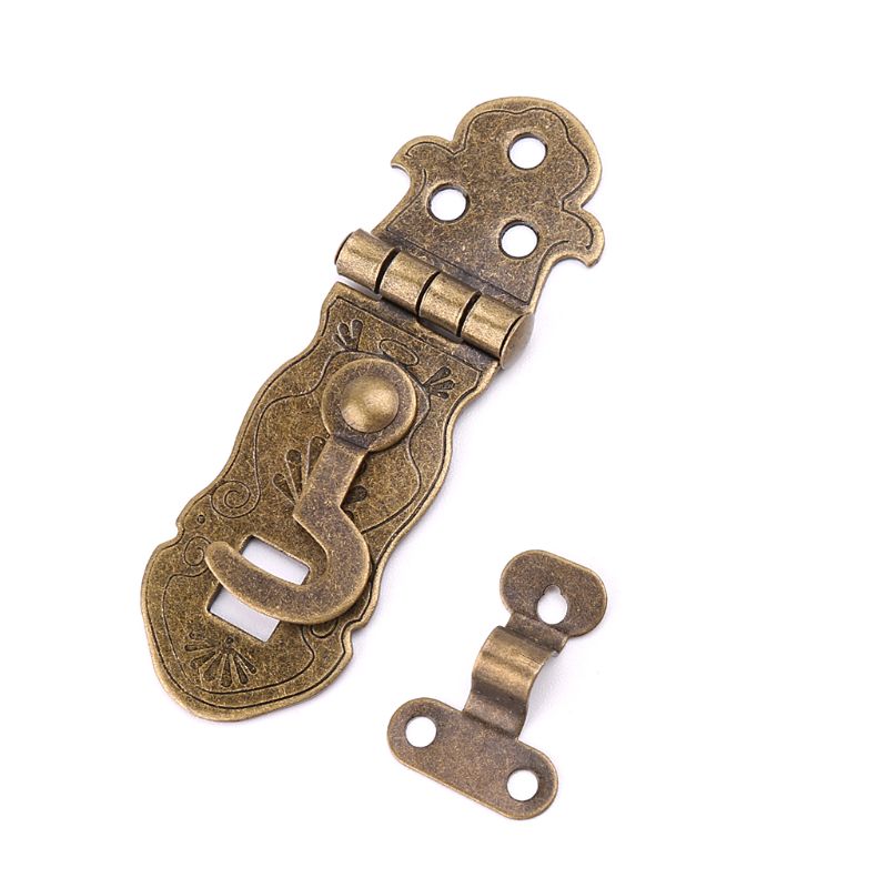 Bronze Tone Wooden Box Toggle Lock Vintage Metal Buckle Antique Hasp Latch HX6D