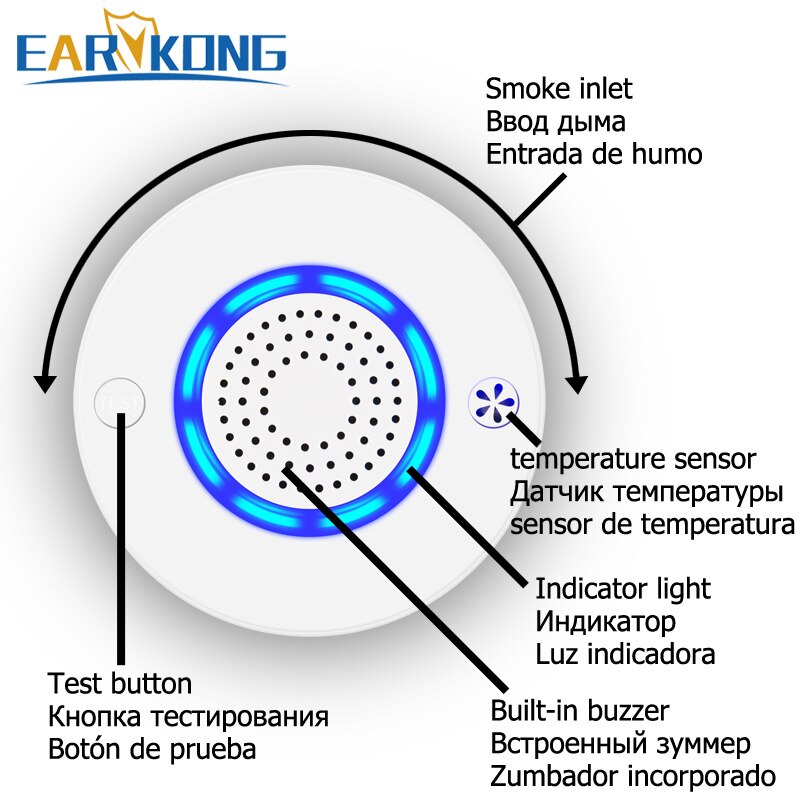 4 Pieces of Fire Smoke Detector 433MHz Wireless Smoke / Fire / High Temperature Alarm Sound & Light Alarm For home security