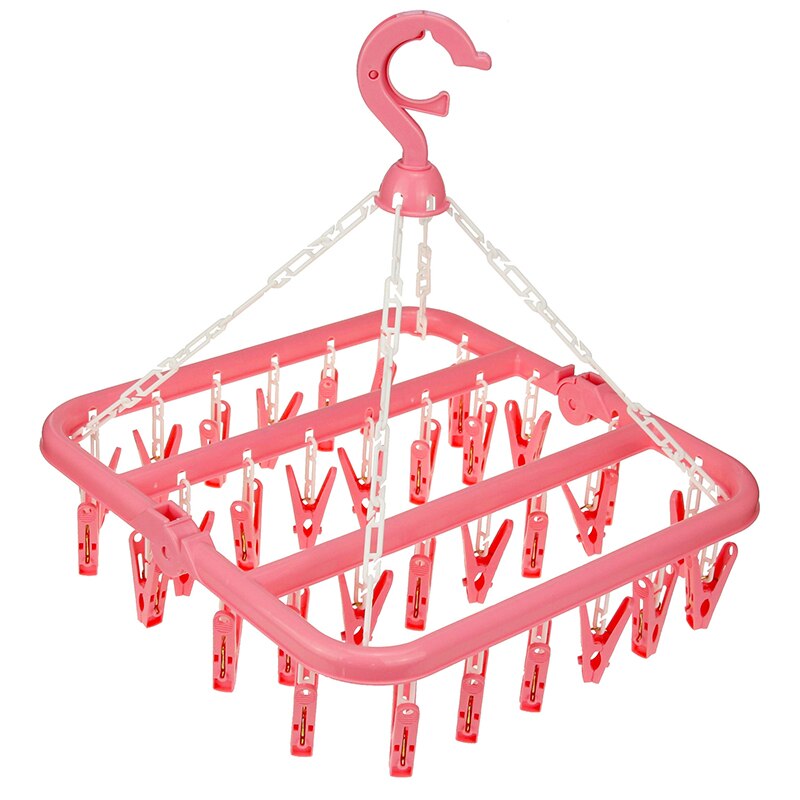 32Clips Rack secado de ropa Clip de plástico de calcetines a prueba del viento secado estante giratorio hogar calcetines ropa secador de productos: 4
