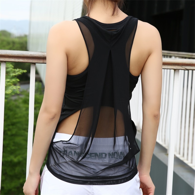 Women yoga T-shirt beauty back hollow mesh sports blouse running fitness vest