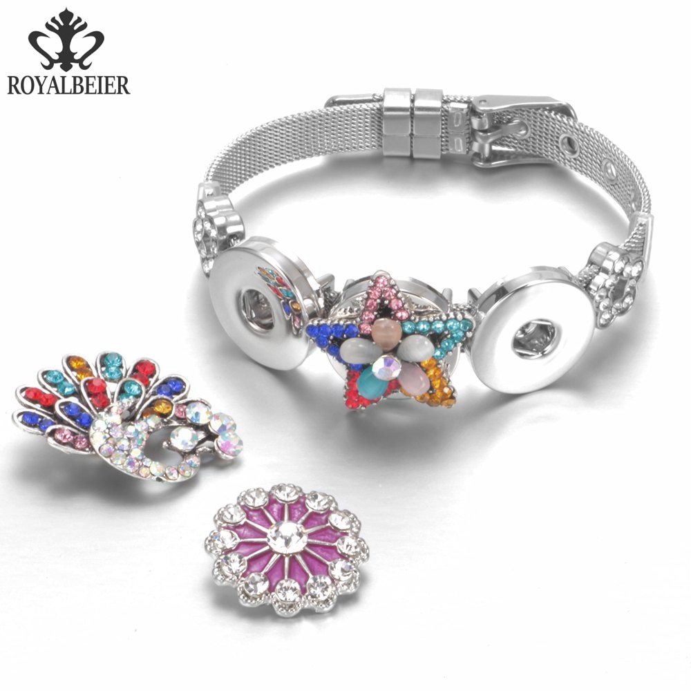 RoyalBeier 20pcs/lot Pink Series Mixed Styles Metal Button Charms 18mm Snap Button For 20mm Snap Bracelet Snap Jewelry KZHM076a