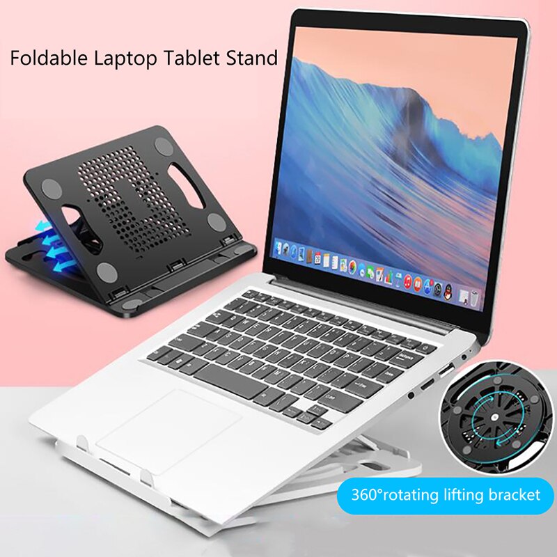 360 ° drehbarer laptopständer mit kühlung, rutschfester notebookhalterung und höhenverstellung