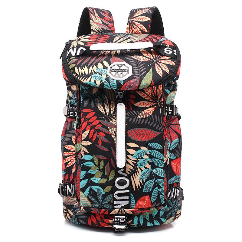 YOUMIAN Large-capacity travel backpack female shoulder bag sports fitness canvas bag light hiking travel luggage: Red leaves small