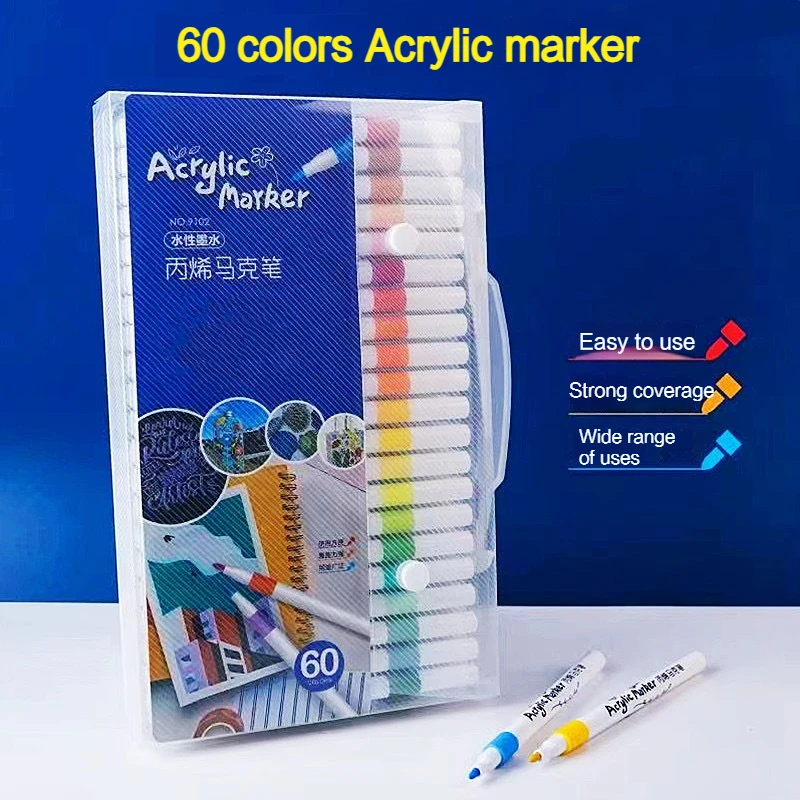 12-60 Colors Acrylic Markers Pen Set Paint Art Marker Soft Tip Pen for Children Stone Paint Ceramic Glass Wood Fabric Painting: Dark Khaki