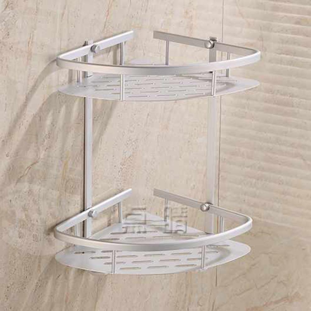 Antique Bronze Two Layer Corner Basket Shelf Silver Brushed Space aluminum Bathroom Accessories Products: White