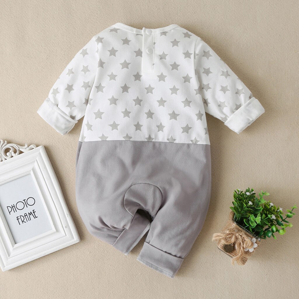 Infant Baby Boys Girls Long Sleeve Cartoon Star Print Romper Clothes Unisex O-neck Pajamas 0-12 Months Rompers Baby Clothes