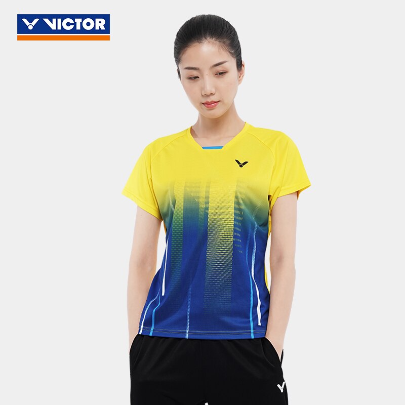 T-shirt à manches courtes de Badminton Victor , nouvelle série de concours de contraste de couleur pour femmes T-01008