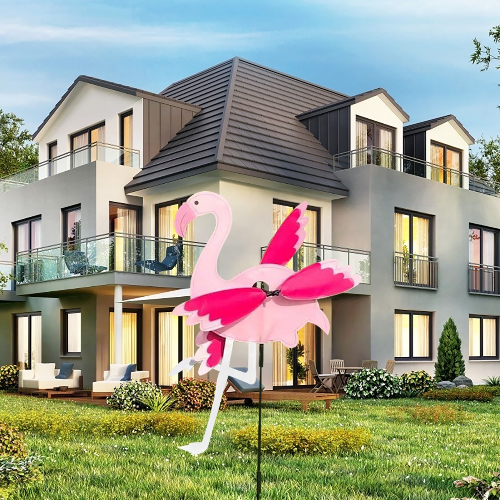 Moulin à vent flamant rose en fer forgé, , américain, mignon, oiseau, Animal, , jardin, décoration de maison
