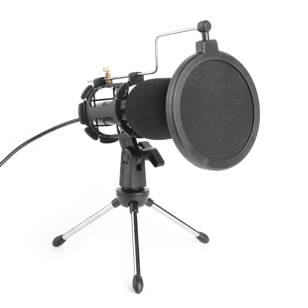 Deskop-Soporte de trípode para teléfono PC micrófono de condensador de 3,5mm con filtro Pop para chatear, videojuegos, grabación de Podcast
