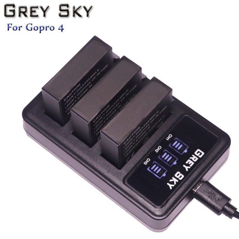 4 Uds. Batería AHDBT-401 de 1680mAh para Gopro Hero 4 batería AHDBT401 go pro 4 + cargador USB LED de 3 puertos para cámara GoPro Hero4 HERO4