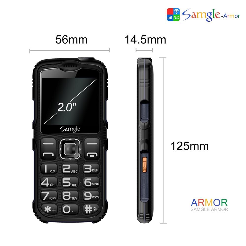 Téléphone portable robuste samgle  s3 armor wcdma 3g, écran incurvé 2.0 pouces, lampe torche 1900 mah, grande voix, ordinateur de bureau gratuit , 3.5mm prises, double sim, gsm