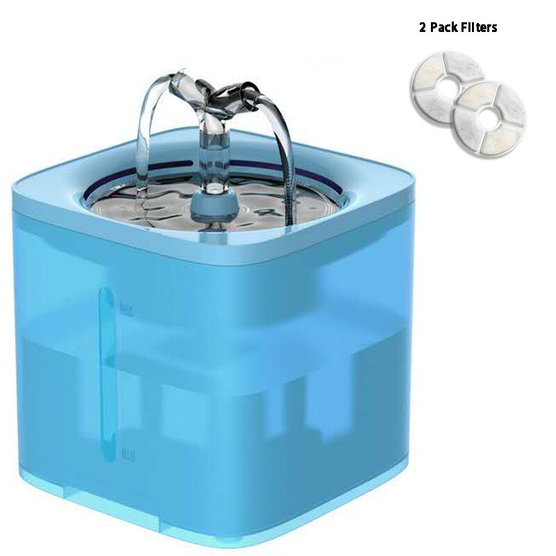 Automatic Cat Water Fountain With Faucet Dog Drinking Dispenser Transparent Drinkers For Cats Pet Drinking Bowl Filter Feeder: Blue with 2 filters / US Plug
