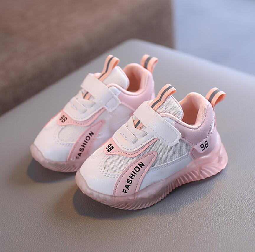Høst barn sko gutter fritidssko pustende strikking barn joggesko bærbar utendørs jenter sport joggesko: Rosa / 23 ( innersåle 14.5cm)