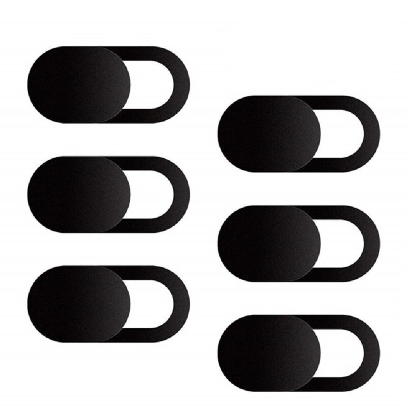 Cache-webcam magnétique coulissant en plastique pour iphone, ordinateur portable, ipad, tablette, appareil photo, téléphone portable, autocollant de confidentialité: 6 pièces noires